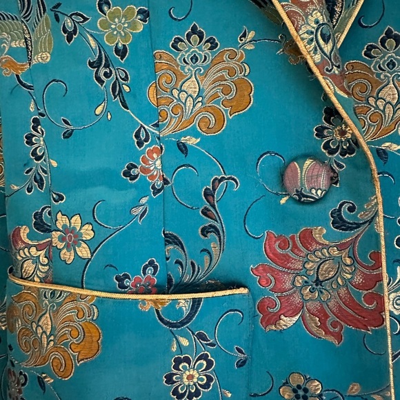 Vintage 1980’s Charlotte Ford II Teal Metallic Asian Design Blazer size 8 - Picture 3 of 7